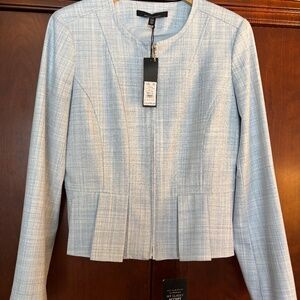NWT White House Black Market Sea Blue Crosshatch Flirty Jacket Size 12